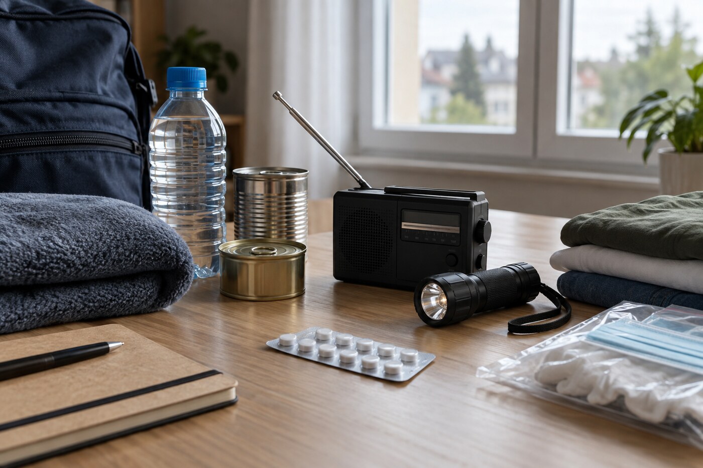 Kit de mise à l’abri avec comprimés d’iode stable, radio et lampe